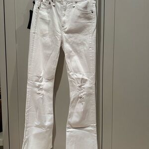 Women's Nina High Rise Ankle Flare White Distressed Rag & Bone Crop Jeans